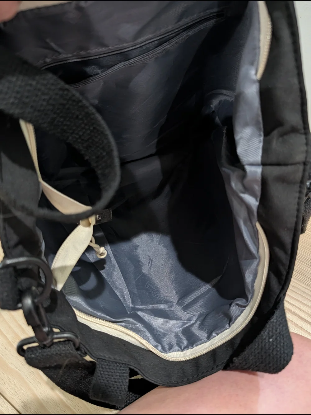 Unbranded Black and Cream Canvas Messenger Bag with Front Pouch